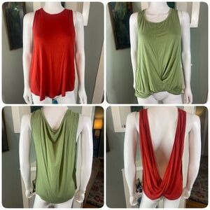 Lot of 2 Large Women's Sleeveless draping Tank Tops Green Copper Soho Ivoire L